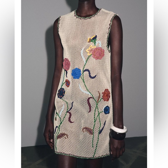 Zara Crochet Dress with Floral Embroidery ZW Collection NWT - Picture 3 of 6